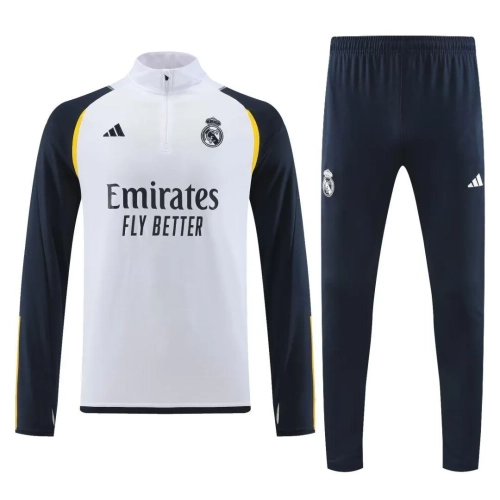 Real Madrid 2023/24 White Zippered Tracksuit: Top & Bottoms | Shop Now
