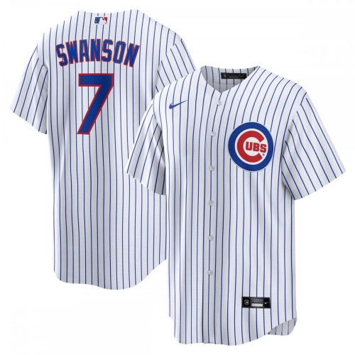 Dansby Swanson Cubs Jersey White Royal Replica