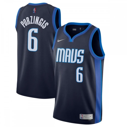 Kristaps Porzingis Mavericks Jersey Navy Blue 2020-21 Earned Edition